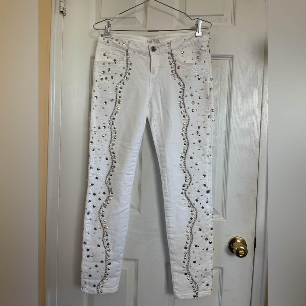 Bebe skinny rings tones jeans White Embellished Denim - Picture 2 of 10